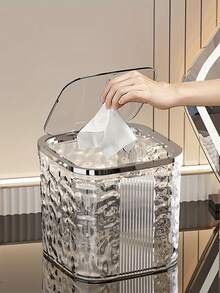 1个迷你塑料垃圾桶盖，带弹出式盖子，紧凑型桌面垃圾桶，方形塑料垃圾桶，适用于家庭办公室、客厅和浴室 - 彩色 - 查看 3