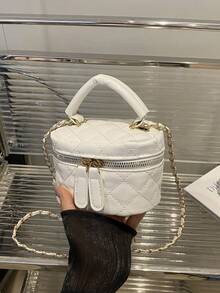 Bolso de cadena mini ligero, bolso acolchado, bolso cubo, adecuado para niñas, estudiantes universitarias y trabajadoras de oficina - Blanco - Ver 9