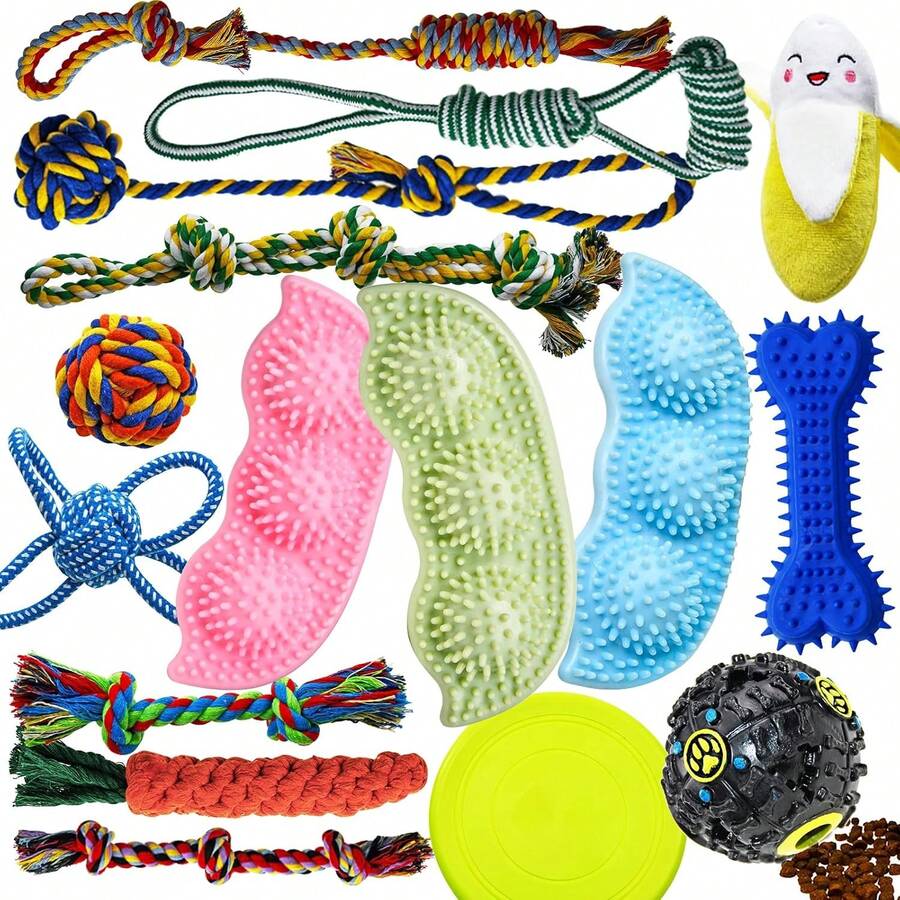 SHARLOVY Dog Chew Toys For Puppies Teething, Puppy Toys 16 Pack Dog Toys For Aggressive Chewers Puppy Chew Toys Dog Toy Bundle Small Dog Squeaky Toys Iq Treat Ball Pet Toys For Small Dogs - colorful - 查看 1