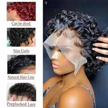 bling hair Short Curly Lace Front Wigs In Pixie Cut, 15 Cm, 13 X 1 Parted Lace Front Wigs Made Of Real Hair For Women, 6 Inches, Natural Black 99j 1b/27 1b/30 - Natural Black - 查看 4