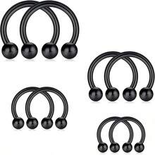Horseshoe Septum Rings Surgical Steel Nose Piercing Jewelry 6mm-12mm - 16g-6毫米 8毫米 10毫米 12毫米 -黑色 - 查看 1