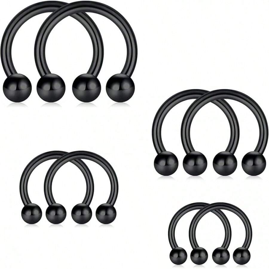 Horseshoe Septum Rings Surgical Steel Nose Piercing Jewelry 6mm-12mm - 16g-6毫米 8毫米 10毫米 12毫米 -黑色 - 查看 1