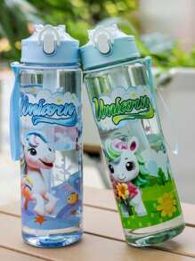 1pc 750ml/25oz Cartoon Pony Themed Plastic Water Bottle, Leak-Proof, Portable, Straw, Hand Washable, Suitable For Outdoor Activities, Games, Cycling, Camping, Great For Holidays And Birthday Gifts