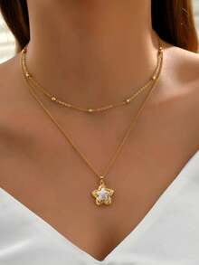 1 件时尚魅力铜镶嵌方晶锆石星形、四叶草、圆形、心形、方形吊坠项链，适合女性日常佩戴、珠宝配饰、送给朋友的生日/节日礼物 - 金黃色 - 查看 11