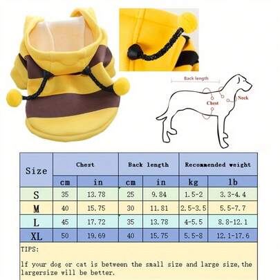 1件装可爱蜜蜂宠物连帽衫 - 适合体重低于17.64磅的小型犬，采用耐用涤纶套头衫面料，饰有可爱的蜜蜂图案，四季皆宜，是秋冬季节和客厅装饰的理想之选。