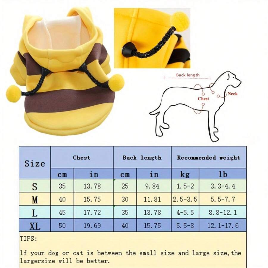 1件装可爱蜜蜂宠物连帽衫 - 适合体重低于17.64磅的小型犬，采用耐用涤纶套头衫面料，饰有可爱的蜜蜂图案，四季皆宜，是秋冬季节和客厅装饰的理想之选。