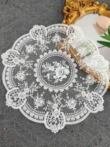 1pc, Exquisite Round Lace Tablecloth-Unique Hollow Design With Crochet Flower Pattern, Thermal Insulation, Woven Materials, Multifunctional Table Mats, Coasters, Placemats-Retro Style, Bedside Table Decoration, Dust Cover, Room Decoration Lace Tablecloth, Mother's Day Gift.