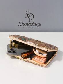 1件女士花卉图案手提包，时尚多色复古亮片刺绣花朵链条晚宴包，特别适合派对、婚礼、宴会，可搭配节日派对服装、晚礼服和亮片服装。最佳选择：优雅独特的手提包，适合新娘送礼会，闪亮亮片包包，展现女性优雅气质。