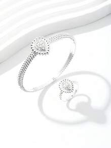1 conjunto Pulseira e Anel com Borda de Pérola em Forma de Gota d'Água para Mulheres, Conjunto de Joias de Design Vintage, Para Uso Diário