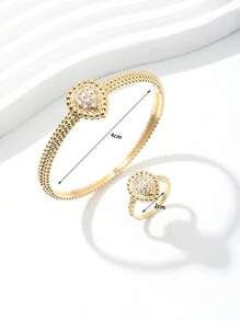 1 conjunto Pulseira e Anel com Borda de Pérola em Forma de Gota d'Água para Mulheres, Conjunto de Joias de Design Vintage, Para Uso Diário