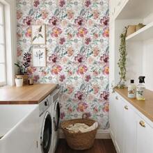 17.32*393.7 Inch /17.32*118.11 Inch Hand-Painted Watercolor Flower Renovation Furniture Covering Sticker White Self-Adhesive Wallpaper PVC Waterproof Floral Removable Home Decoration Pink Peel And Stick Wallpaper