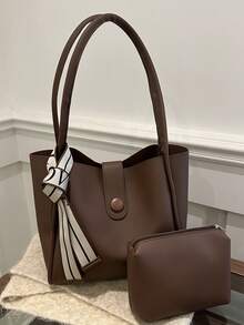 2 قطعة حقيبة كبيرة السعة لسيدات الستخدام اليومي ، حقيبة كورية عصرية للكتف ، حقيبة رفيعة الجودة ، حقيبة كتف من البولي يوريثان مع حقيبة داخلية