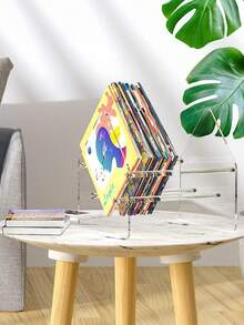 Présentoir en acrylique transparent pentagonal pour livres, magazines, fichiers, support pour CD, disques vinyles - Transparent - Voir 4