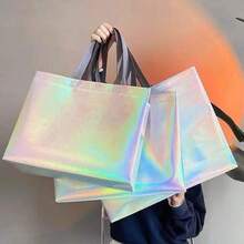 玫瑰金可重复使用购物袋购物手提袋带手柄亮面婚礼礼品袋大号礼品袋无纺布礼品包装袋婚礼生日派对礼品袋