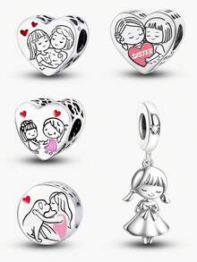 1 PC Fashionable 925 Sterling Silver Sparkling Loving Sisters Pendant Beads Charm Suitable For Bracelets DIY Women's Jewelry - Silver - View 2