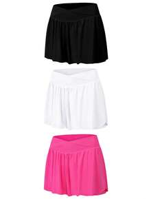 EXARUS 3-Pack Girls Cross Shorts Butterfly Flutter Cheer Flutter Dance Skirt 2 In 1 Skirt Sports Running Kids 6-14 Years Old - 黑白玫 - 查看 1