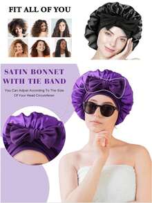 1pc Luxurious Satin & Silk Sleep Bonnet - Adjustable Tie Band For Unisex Hair Protection, Summer & Back To School - Multicolor - View 5
