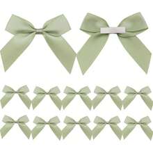 Sage Green Satin Ribbon Bow, For Party, Birthday Gathering And Wedding Decoration. Self-Adhesive Ribbon Bows For Gift Wrapping, Pre-Made Satin Bows With Double-Sided Tape, Suitable For Handicraft Making - Sage Green - View 2