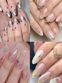 2pcs Gold & Silver Star Nail Stickers, 3D Foil Cross Star Y2K Nail Art Decals, Self-Adhesive Slider Nail Salon Stickers Nails Nail Supplies - Multicolor - View 7