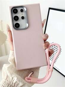 钥匙扣、挂绳简约皮革纹理手机壳带挂绳适用于三星 Galaxy S25 S24 Plus S23 S22 Ultra A55 5G 奢华荔枝纹人造皮革软后盖