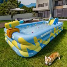 Bể bơi bơm hơi 3 tầng cỡ lớn, bể bơi gia đình, công viên nước di động, khu vui chơi nước ngoài trời cho mùa hè, bể bơi tiệc tùng, chất liệu PVC dày và bền. - Hồ bơi màu xanh dương rực rỡ - Xem 1