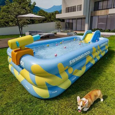 3-Layer Large Inflatable Swimming Pool, Family Size Pool, Mobile Water Park, Outdoor Yard Water Entertainment For Summer, Party Pool, Thick & Durable PVC Material