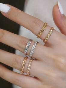 1pc Diamond Lattice Ring For Women 925 Sterling Silver Thin Rings Thumb Rings Fine Jewelry Gift - Gold - View 6