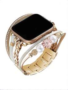 1 dây đeo bằng da sang trọng họa tiết hoa tương thích với đồng hồ Apple Watch 41mm 40mm 38mm 45mm 44mm 42mm 49mm dành cho nữ, vòng tay Boho trang sức dây đeo đồng hồ nhiều lớp tương thích với đồng hồ Apple Watch Series Ultra 9 8 7 6 5 4 3 2 1 SE Valentine - Màu Khaki - Xem 4