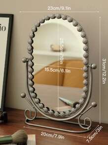 1 Vanity Mirror, Home Bedroom Desktop Vanity Mirror, Creative Wrought Iron Makeup Mirror, Reversible Makeup Mirror, Perfect Gift For Bedroom Or Travel, Students, Mothers, Friends