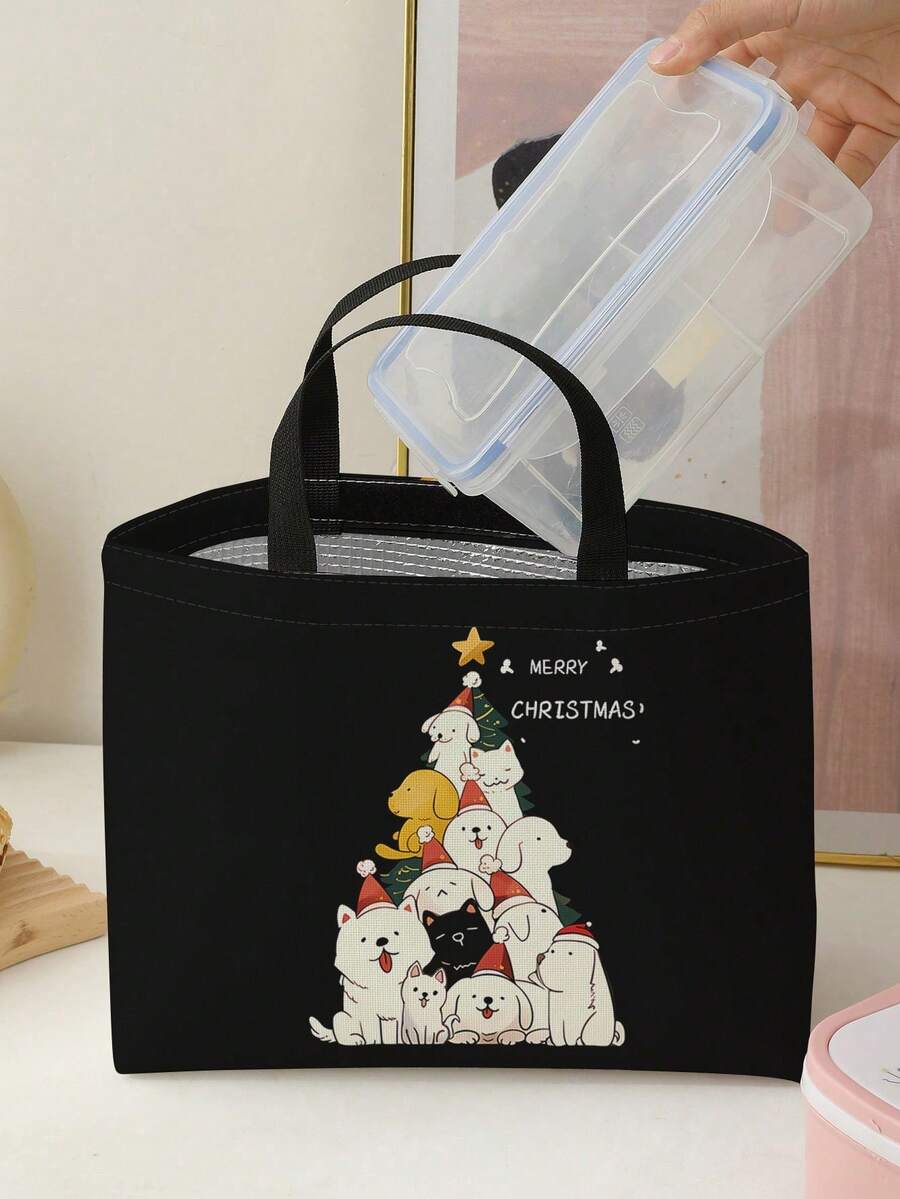 狗狗图案双面印花便携式保温午餐袋大容量冰袋适用于办公室学校旅行返校学校用品袋适用于学校工作午餐袋女士冷藏袋野餐配件学校配件学校午餐盒