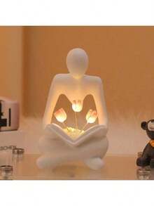 1 pieza Estatua de resina Decoración de luz nocturna con tulipanes, adorno abstracto creativo y personalizado de estilo minimalista moderno para decoración del hogar, ideal como regalo de cumpleaños para el hogar y el ocio - Blanco - Ver 2