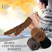 Long Leg Warmers Women 24 Inch Over Knee Knit Ribbed Leg Warmer Stirrup Yoga 80s Party Dance Ballet Supply - 黑色,深灰色,卡其色 - 查看 2