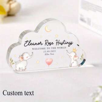 Personalised Christening Gift Cloud-Shaped Acrylic Plaque With Animals Custom Keepsake With Name Date Baby Boy Girl Baptism Present