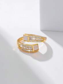 1pc Copper Material Multi-Cube Micro-Inlay Zirconia Ring, Ladies Daily Party Wear Finger Ring