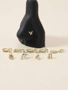 10Pcs 20G Dangle Nose Ring L Shaped Dangling Nose Stud For Women Stainless Steel Nose Ring Studs CZ Flower Dangle Nose Rings Hoops Nose Piercing Jewelry