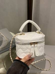 Bolso de cadena mini ligero, bolso acolchado, bolso cubo, adecuado para niñas, estudiantes universitarias y trabajadoras de oficina - Blanco - Ver 11