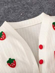 BASUSARRI 2pcs/Set Girls' Strawberry Decor Cardigan Dress With Button, Sleeveless Elegant Pleated Dress Suitable For Spring Autumn, Fashionable Casual Outfit For Birthday Party, Daily Wear