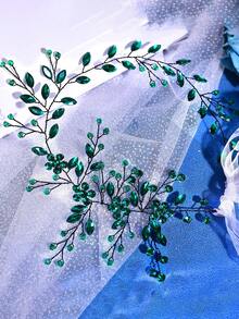 1件手工制作的绿色水晶元素发箍，优雅新娘发饰，个性化礼物 - 金色 - 查看 4