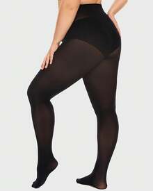 Plus Size Tights For Women, Ultra Soft Solid Color Semi-Opaque Pantyhose, Nylon High Waist Stockings 1X 2X 3X 4X - 黑色 - 查看 6
