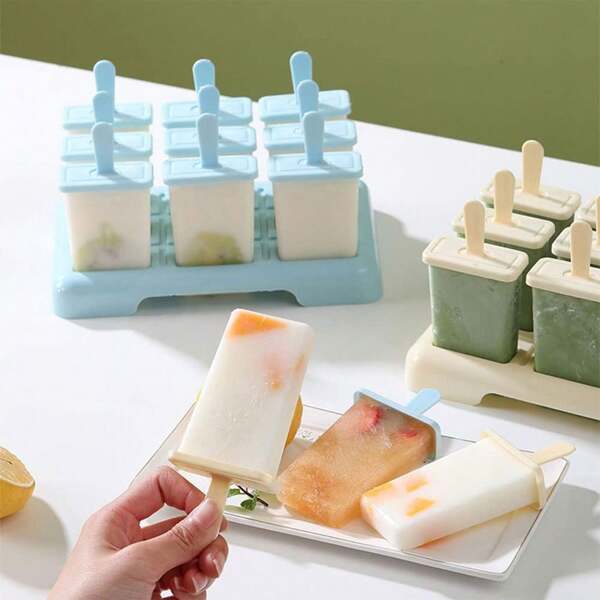 Conjunto de moldes para picolé de sorvete com 9 cavidades, 1 peça - para cozinha doméstica, fabricação de sorvete em restaurantes, uso em piqueniques ao ar livre