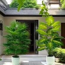 2件大型仿真热带人造植物组合套装，77.98/74.93厘米仿真大盆栽，适合所有节日和派对，室内外人造大盆栽 - 綠色 - 查看 5