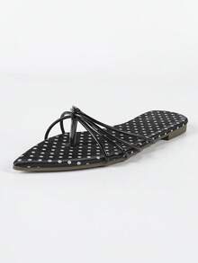 1双法式平底穆勒鞋，黑色尖头性感百搭绑带凉鞋，优雅性感PU皮革，适合海滩、办公室、居家和户外活动（建议买小一码） - 黑色 - 查看 7