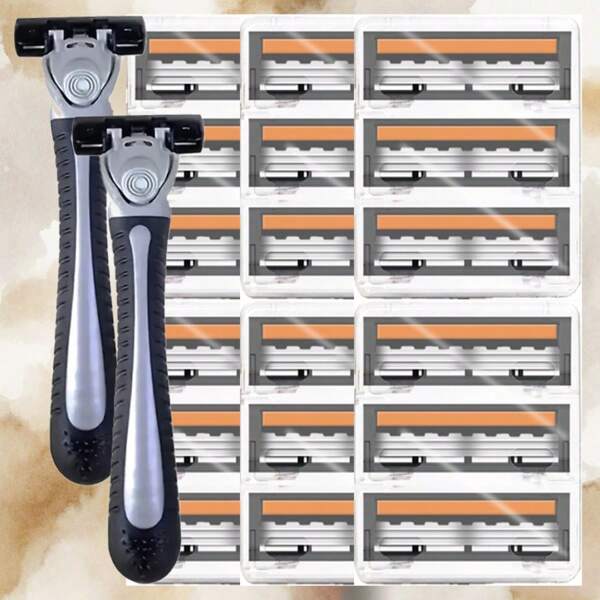 3-Layer Manual Razor, Classic Sharp Shaver, Shaving And Depilation Set, Replaceable Stainless Steel Blades, Moisturizing Strip Unisex Razor, Washable And Reusable Blades