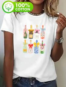 Camiseta de algodón con estampado sidras casual de moda para mujer - Blanco - Ver 1