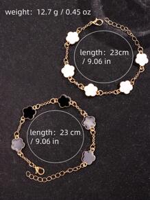 2pcs Minimalist Versatile Clover Charm Bracelet, Two-Tone Black And White, Fashionable And Personal Design, Suitable For Daily Wear, Couple Gift, Festival, Party