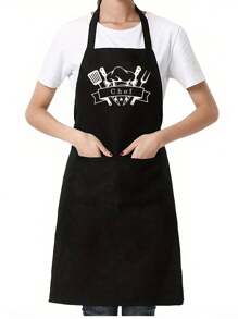 1pc Unisex Apron For Home Cleaning With 2 Pockets, Simple Style Black Apron With Pockets, Thickened Waist Apron, Fashion Housework Kitchen Household Workwear, Kitchen Supplies