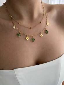 TONSI 1 Set Elegant Charming Personalized Luxury Vintage Western Minimalist Fashionable High-End Stainless Steel Cubic Zirconia 18K Gold Plated Four-Leaf Clover Floral Diamond Jewelry Set, Suitable For Summer, Holidays, Travel, Work, Daily Wear, Parties, Gatherings For Women - Multicolor - View 3
