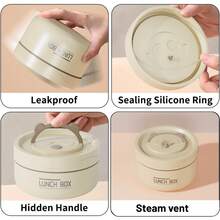 4Pcs Beige Stainless Steel Insulated Bento Box, Portable, Microwave , Stackable & Leakproof, With Insulated Bag - Bộ 4 món màu trắng - Xem 4