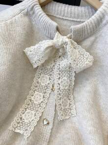 女士休闲蝴蝶结装饰插肩袖开衫，适合万圣节、圣诞节、中国新年等场合 - 杏色 - 查看 5