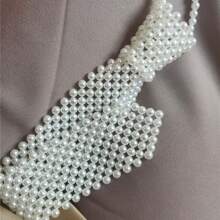 Pearl Tie Woven Hollow Bead Scarf Scarf, Neck Decoration Collar, Retro Matching Shirt Hollow Fake Collar Accessory Korean Style Draweye Pearls Tie Long Necklace Choker Hyperbole Crystal Neck Tie